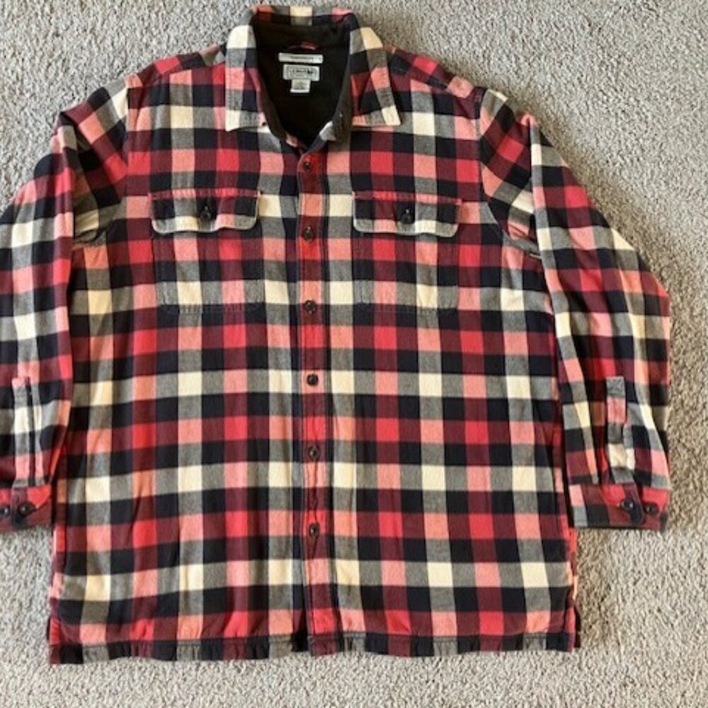 LL Bean men's fleece lined flannel shirt / shacket / jacket - XL w/side pockets